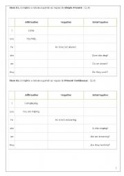 English Worksheet: Simple Review on Simple Present, Present Continuous, Simple Past and Past Continuous.