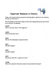 English worksheet: Important Moments in History