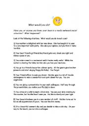 English Worksheet: Embarrassing Situations: What Would You Do?