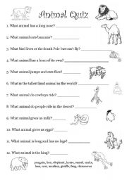 Animal Quiz - ESL worksheet by julianne