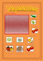 English Worksheet: Vegetables - word grid