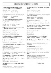 English Worksheet: SPOT ON 8 UNITS 8-9-10 QUIZ