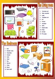 English Worksheet: The living room / The Bedroom