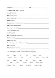 English worksheet: questions words and bon jovi video