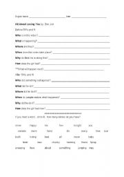 English Worksheet: questions words and bon jovi video