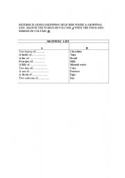 English Worksheet: shopping list