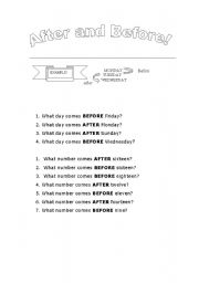 English worksheet: AFTER & BEFORE