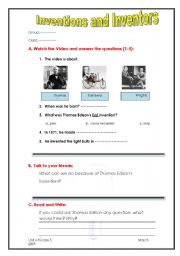 English Worksheet: Inventions and Inventors: Thomas Edison