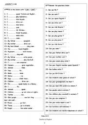 English Worksheet: can (ability)