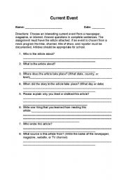 English Worksheet: Current Event