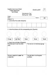 English worksheet: test, colors numbers and vocabulary