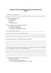 English Worksheet: Test on Narrative of the Life of Frederick Douglass, an American Slave