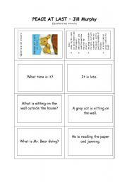 English worksheet: questions- and answer-cards  for the storybook: Peace at last