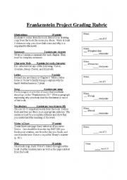 English worksheet: Frankenstein Project Grading Rubri