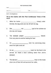 English Worksheet: past continuous tense worksheet 2