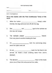 English worksheet: past continuous tense worksheet 2