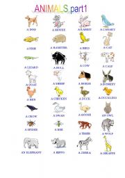 English Worksheet: PICTIONARY ANIMALS part1