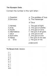 English Worksheet: Olympian Gods