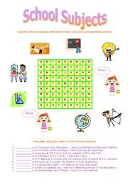 English Worksheet: School subjects