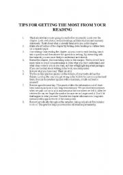 English Worksheet: Tips for Reading