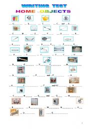 English Worksheet: WRITING TEST  : HOME OBJECTS