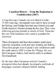 English Worksheet: Canadian History - A Brief Snapshot from Beginning to Confederation