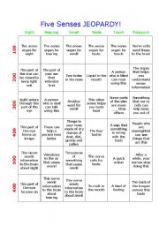 Five Senses Jeopardy Game