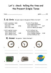 English Worksheet: present simple, telling the time_4 pages