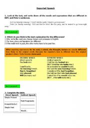 English Worksheet: Reported Speech