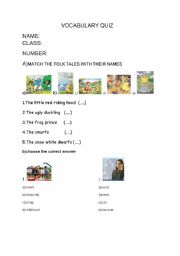 English worksheet: VOCABULARY QUZ(TALES AND LEGANDS)