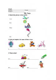 English worksheet: Test:Toys
