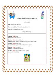 English Worksheet: Mickey Mouse Party