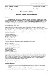 English Worksheet: Interview: Handling Interview questions