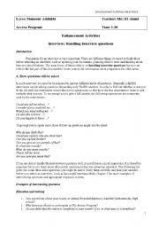 English worksheet: Interview: Handling Interview questions