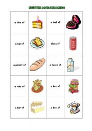 English Worksheet: Quantities-containers domino (2 pages)