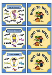 English Worksheet: WHO IS WHO? GAME (DESCRIBING WHAT PEOPLE ARE WEARING) PART 3