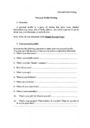 English worksheet: personal profile