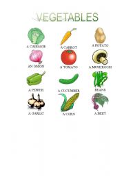 English Worksheet: PICTIONARY VEGETABLES