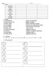 English worksheet: Time and dayly action