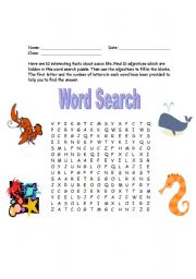 English Worksheet: Adjectives about Sea Creatures(Word Search)