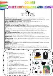 English Worksheet: COLORS IN SET EXPRESSIONS AND IN IDIOMS! (PART 7) BLACK