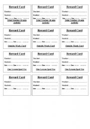 English worksheet: Reward cards ( two pages)