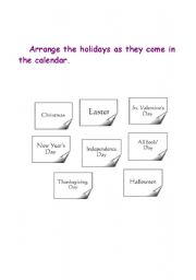 English worksheet: Arrange the Holidays