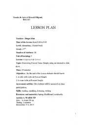 English worksheet: lesson plan