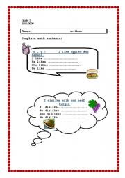 English worksheet: I like   and      dislike