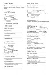 English Worksheet: General Review -To Be verb, Adjective and possessive pronouns, a / an, plurals, this / that / these / those