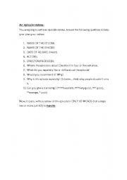 English worksheet: episode review