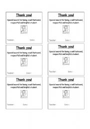 English Worksheet: Thank you! award