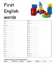 English worksheet: first English words