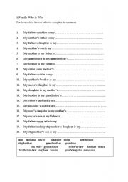 English Worksheet: A Family Who Is Who